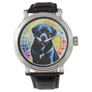 Montre Portrait de chien coloré dans un cercle de mosaïqu