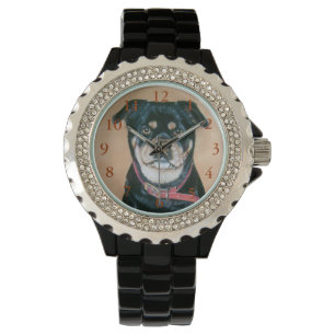 Montre portrait de chien peinture de carlin noir et tan