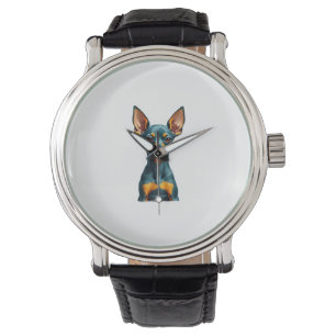 Montre Portrait de Pinscher Miniature Vintage Coloré Grav