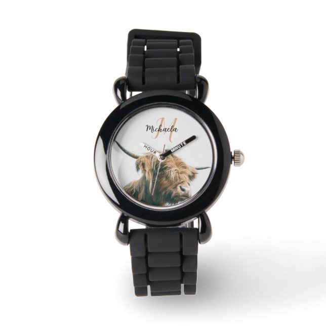 Montre Portrait de vache Highland nom personnalisé monogr (Recto)
