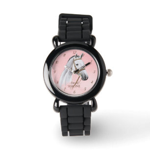 Montre Portrait du Cheval Blanc poney les filles regarden