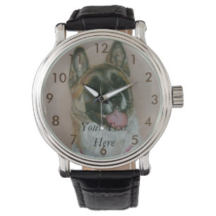 Montre portrait du chien akita brun et blanc
