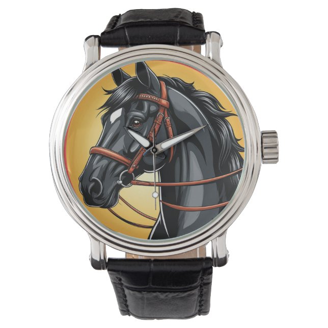 Montre Portrait élégant de cheval noir (devant)