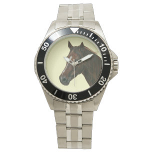 Montre portrait extraordinaire de cheval marron marron de