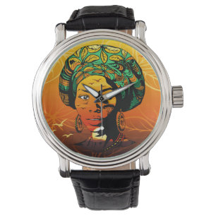 Montre Portrait féminin africain avec coucher de soleil