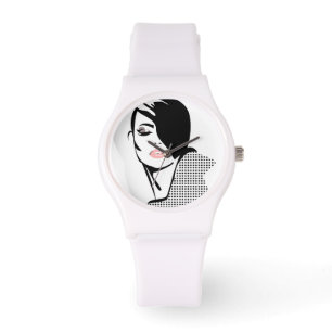 Montre Portrait féminin noir et blanc moderne minimaliste
