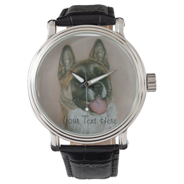 Montre Portrait japonais akita pinto et chien blanc (devant)