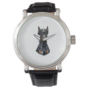 Montre Portrait vintage de Doberman de police en noir et
