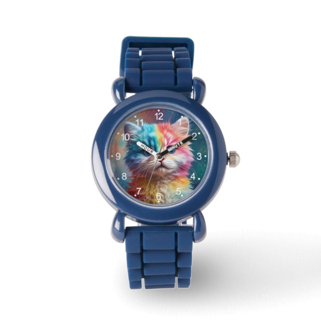 Montre Potrait de chaton couleur arc-en-ciel (Recto)