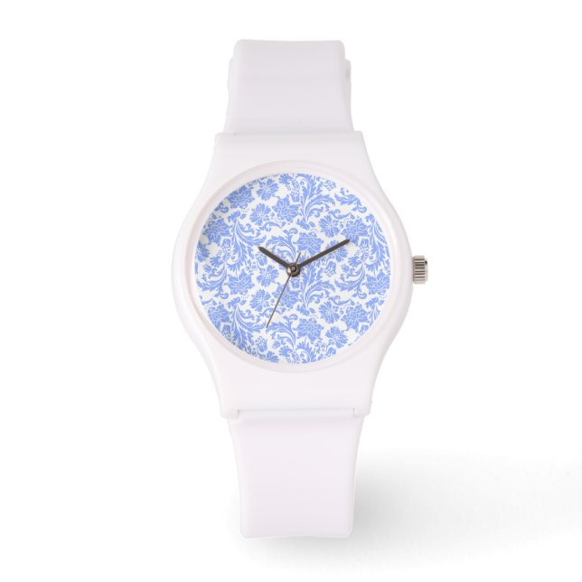 Montre Poudre blanche Bleu Floral Damas (Recto)