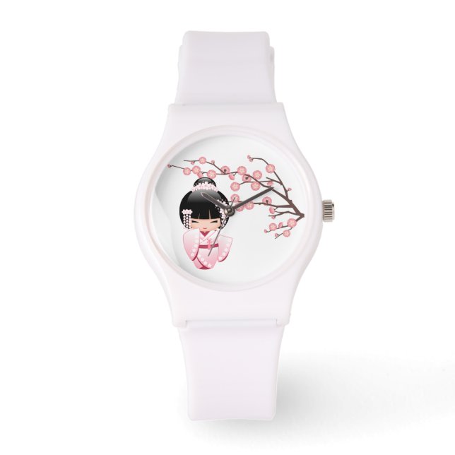 Montre Poupée blanche Kimono Kokeshi - mignonne Geisha Gi (Recto)