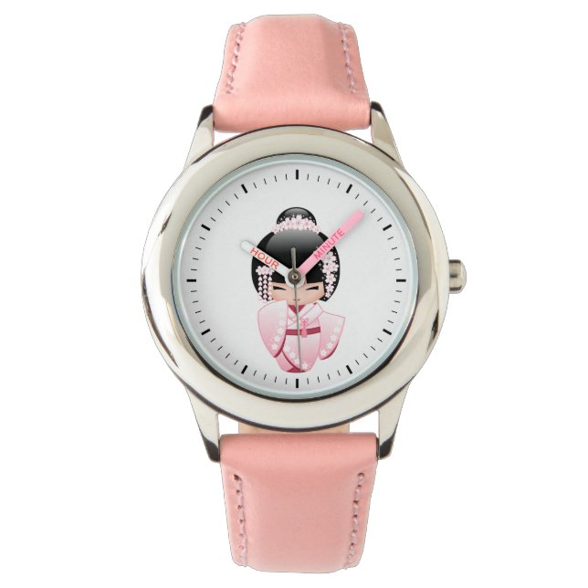 Montre Poupée Kokeshi Kimono Rose Kawaii (devant)