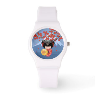Montre Poupée Rouge Sakura Kokeshi - Japonaise Geisha Gir