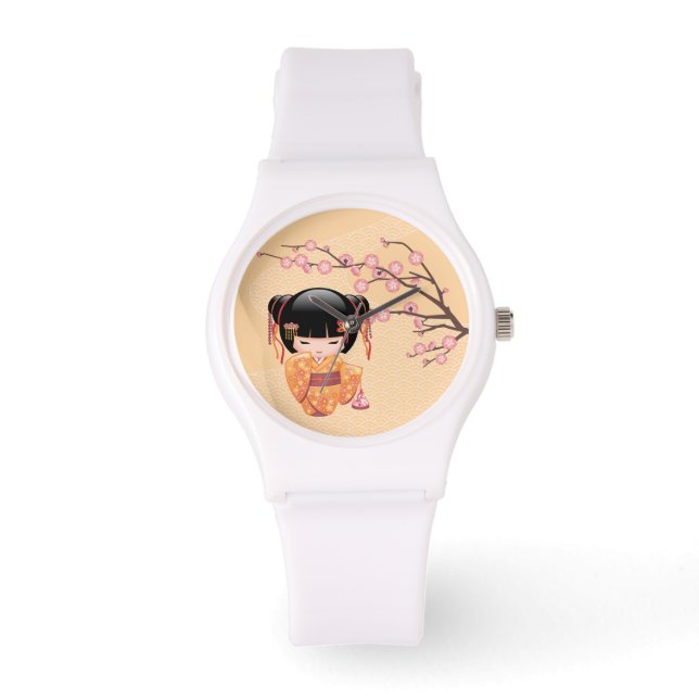 Montre Poupée Ume Kokeshi - Peach Kimono Geisha Girl (Recto)