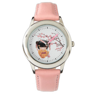 Montre Poupée Ume Kokeshi - Peach Kimono Geisha Girl