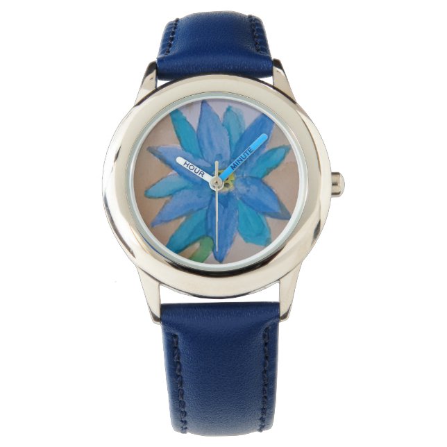 Montre pour enfant à fleurs bleues (devant)