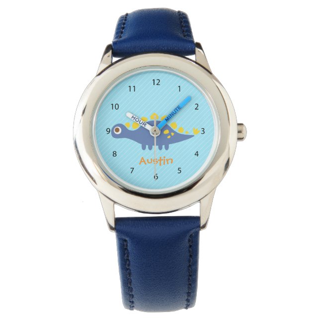 Montre pour enfants avec Stegosaurus bleu mignon (devant)