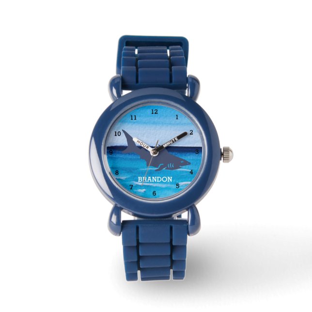 Montre pour enfants bleu moderne requin garçons oc (Recto)