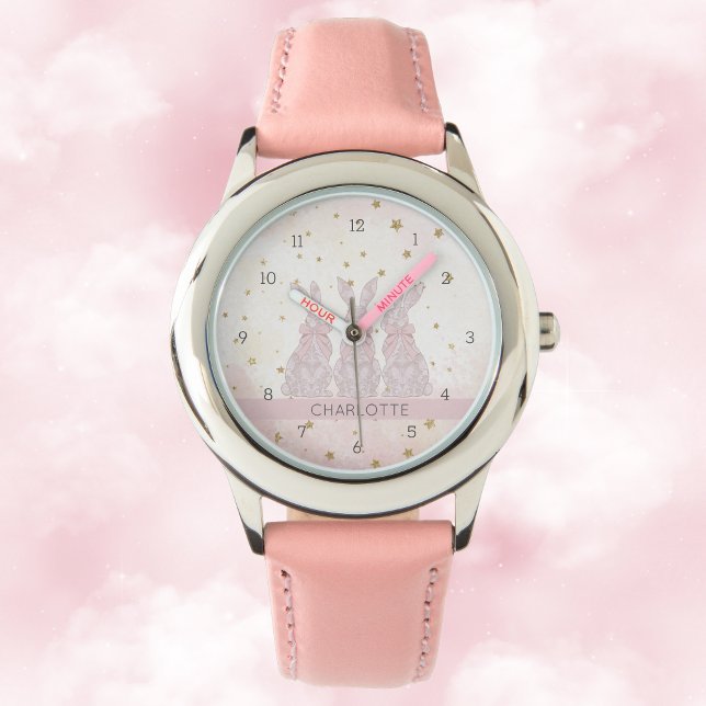 Montre pour enfants de Pâques en dentelle personna (Personalized Lace Bunny Easter Kids' Watch)