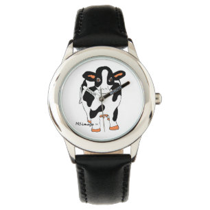 Montre pour enfants de vache noire et blanche