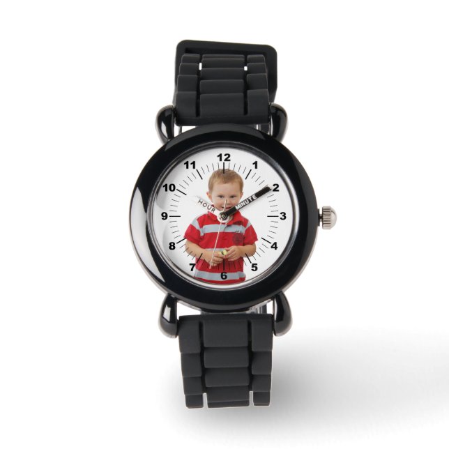 Montre pour enfants - Personnalisé - Silicone noir (Recto)