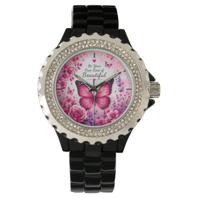 Montre pour femme Papillon Rose (devant)