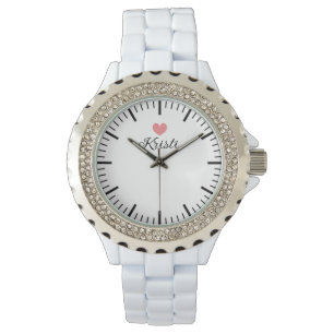 Montre pour femmes en émail blanc avec strass tend