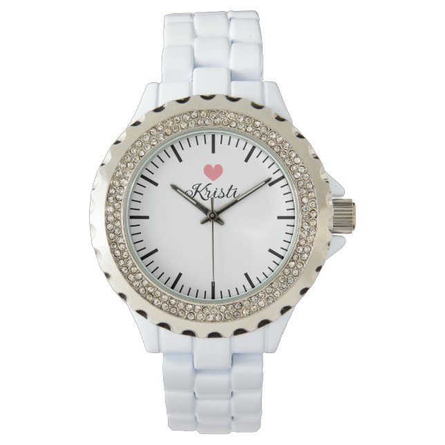 Montre pour femmes en émail blanc avec strass tend (devant)