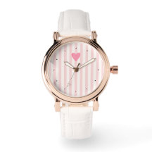 Montre pour femmes minimaliste à cœur rayé rose