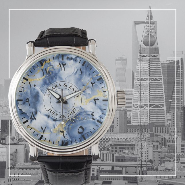 Montre pour homme Blue Marble avec chiffres arabes (Créateur téléchargé)