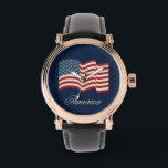 Montre pour homme drapeau américain patriotique Ca<br><div class="desc">Un drapeau américain ondulant avec des nuances de crème,  de bleu et de rouge foncé décore cette montre élégante. Le design est issu de l'art original.</div>