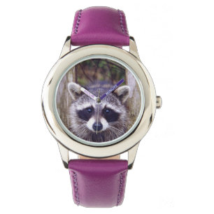 Montre pourpre du bracelet en cuir de l'enfant