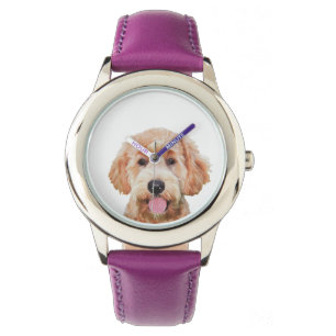 Montre pourpre du bracelet en cuir de l'enfant