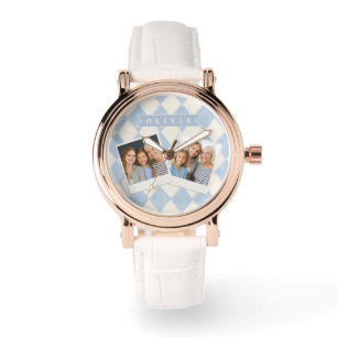 Montre Pré-nom Argyle Flou Bleu Clair Prépa Personnalisé