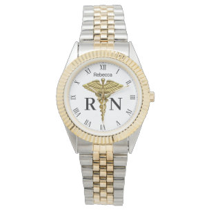 Montre Précieux Médicale Gold Caduceus Infirmière inscrit