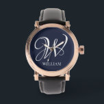 Montre Premier monogramme bleu marine personnalisé<br><div class="desc">Monogramme original personnalisé simple dans la typographie moderne. Un cadeau personnalisé parfait avec une touche personnelle</div>