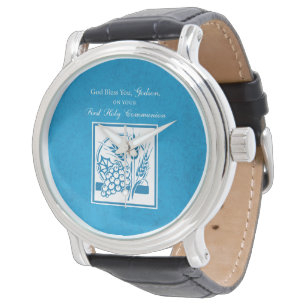 Montre Première communion de Parrain, Blé, Raisins Bleu