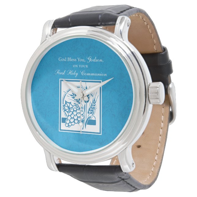 Montre Première communion de Parrain, Blé, Raisins Bleu (Incliné)