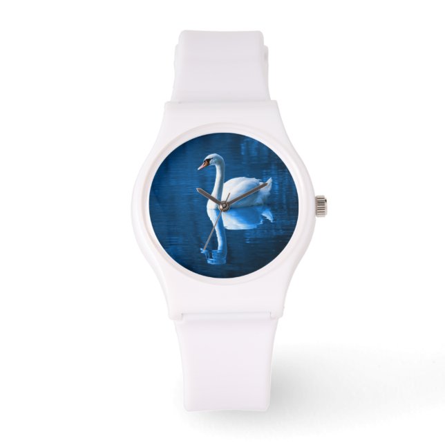 Montre Pretty white swan floating on blue lake (Recto)