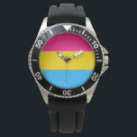 Montre Pride transexuelle (drapeau panaché)<br><div class="desc">Cette conception comprend le drapeau de la fierté Pansexual, qui a été conçu comme un symbole pour représenter la communauté pansexuelle. Il est similaire au drapeau de la communauté LGBT arc-en-ciel, qui est utilisé comme symbole pour les lesbiennes, gays, bisexuels, transgenres et tous les autres membres de la communauté. Le...</div>