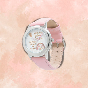 Montre Prière chrétienne pour enfants Brown & rose  