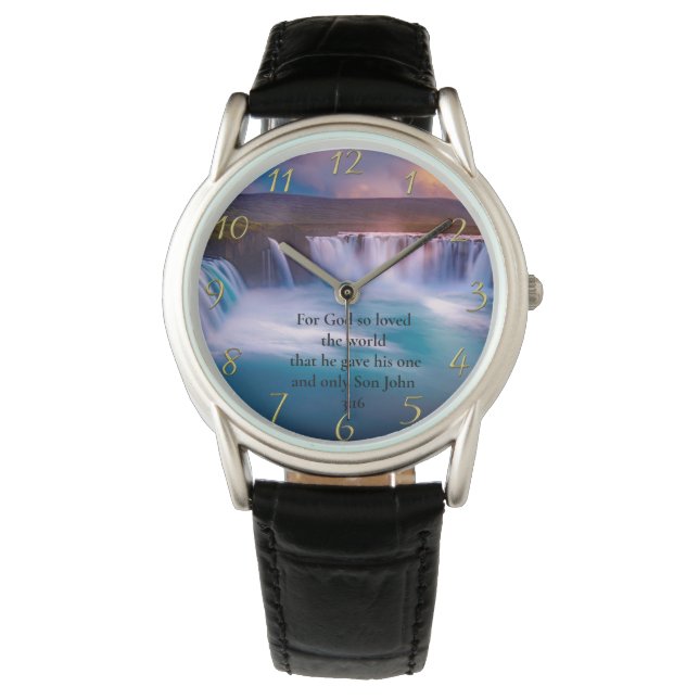 Montre Prière de la foi chrétienne d'or Jean 3:16 (devant)