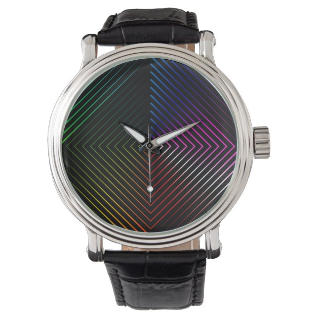 Montre Prisme de arc-en-ciel abstrait sur fond noir (devant)