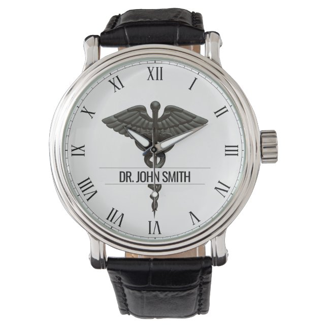 Montre Professionnel Médicale Caduceus Black White Hommes (devant)
