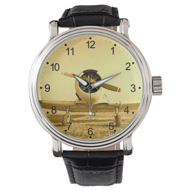 Montre Propulseur jaune doré de l'avion antique (devant)