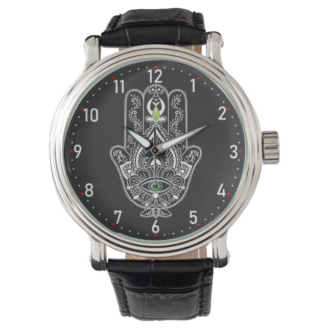 Montre Protecteur aux yeux verts Hamza Main  (devant)