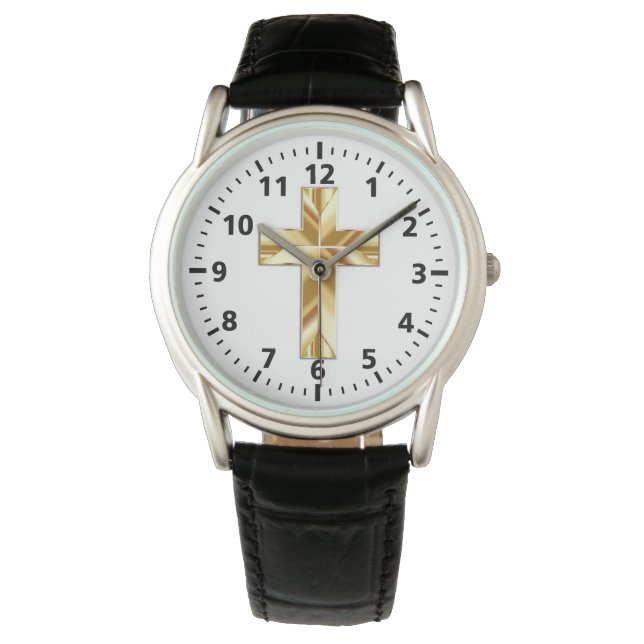 Montre Protecteur Gold Cross Black Leather Watch (Mens) (devant)