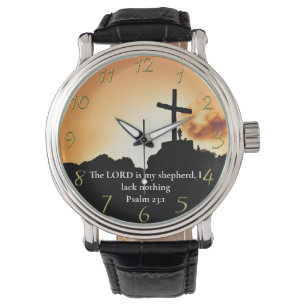 Montre Psaume 23:1 croix sur une montagne
