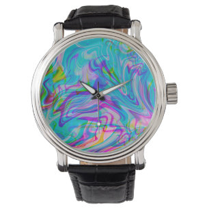 Montre Psychadélique Liquide coloré Abstrait Motif bleu