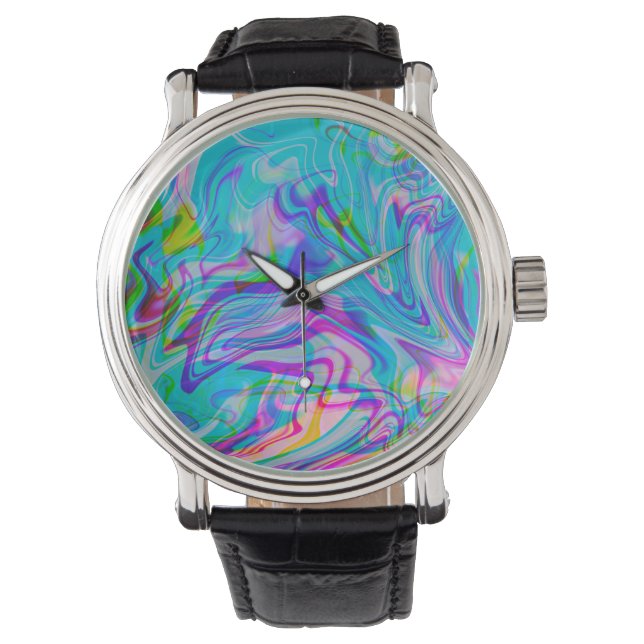 Montre Psychadélique Liquide coloré Abstrait Motif bleu (devant)